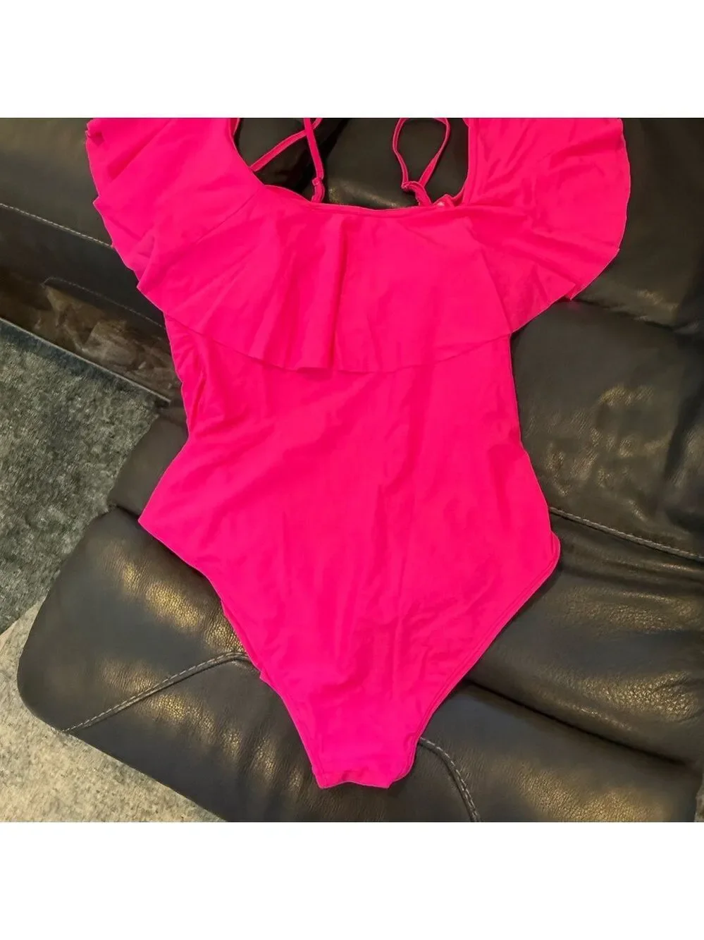 Women's Vibrant Pink Ruffle Swim Bodysuit